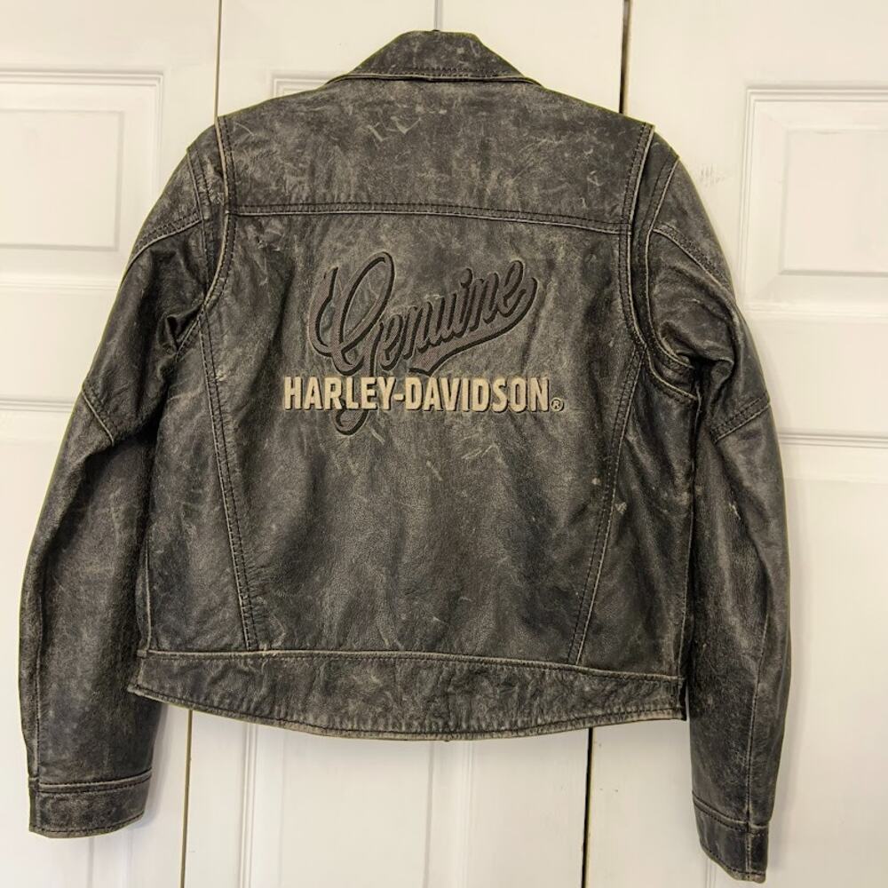 Genuine Harley-Davidson Leather Moto Biker Jacket Embroidered Back Logo Sz S